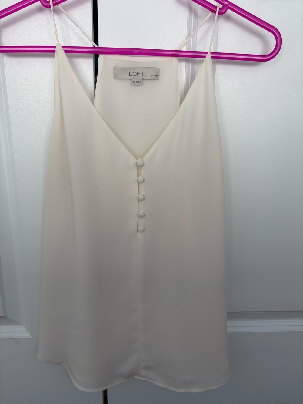 LOFT Cream V-Neck Button-Front Silk-Look Cami